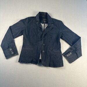 New York & Company Denim Blazer Women 8 Blue Dark Wash Button Notch Lapel Jacket